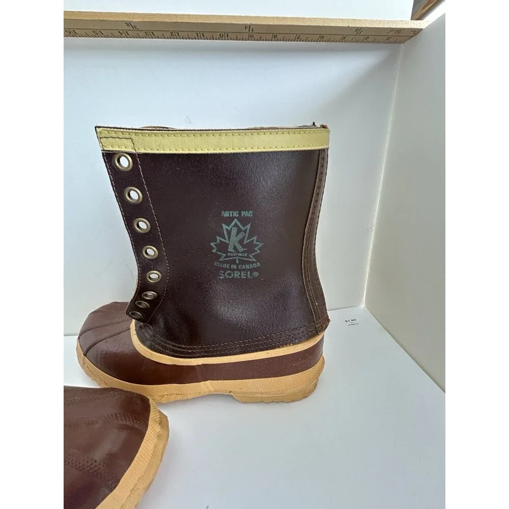 Vintage Kaufman Sorel Arctic Pac Boots Brown Rubber Leather Winter Snow Boots 6